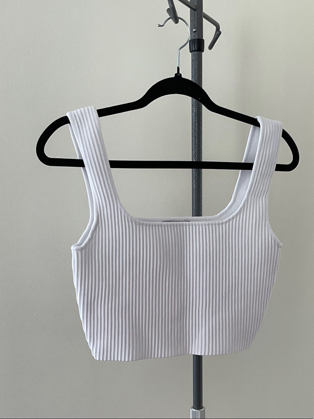 Ghanda White Ribbed Square-Neck Crop Tank